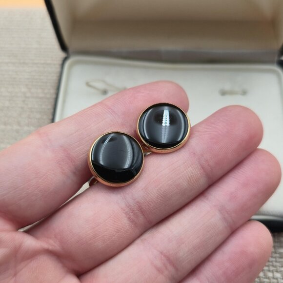 Swank Gold And Black Cuff Links With Accessories B790 - Picture 3 of 6